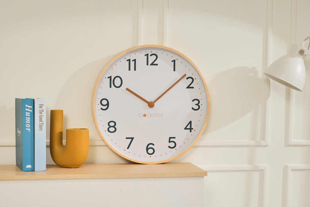 Clocksicle Silent Wood Wall Clock, Mustard Navy, 50cm