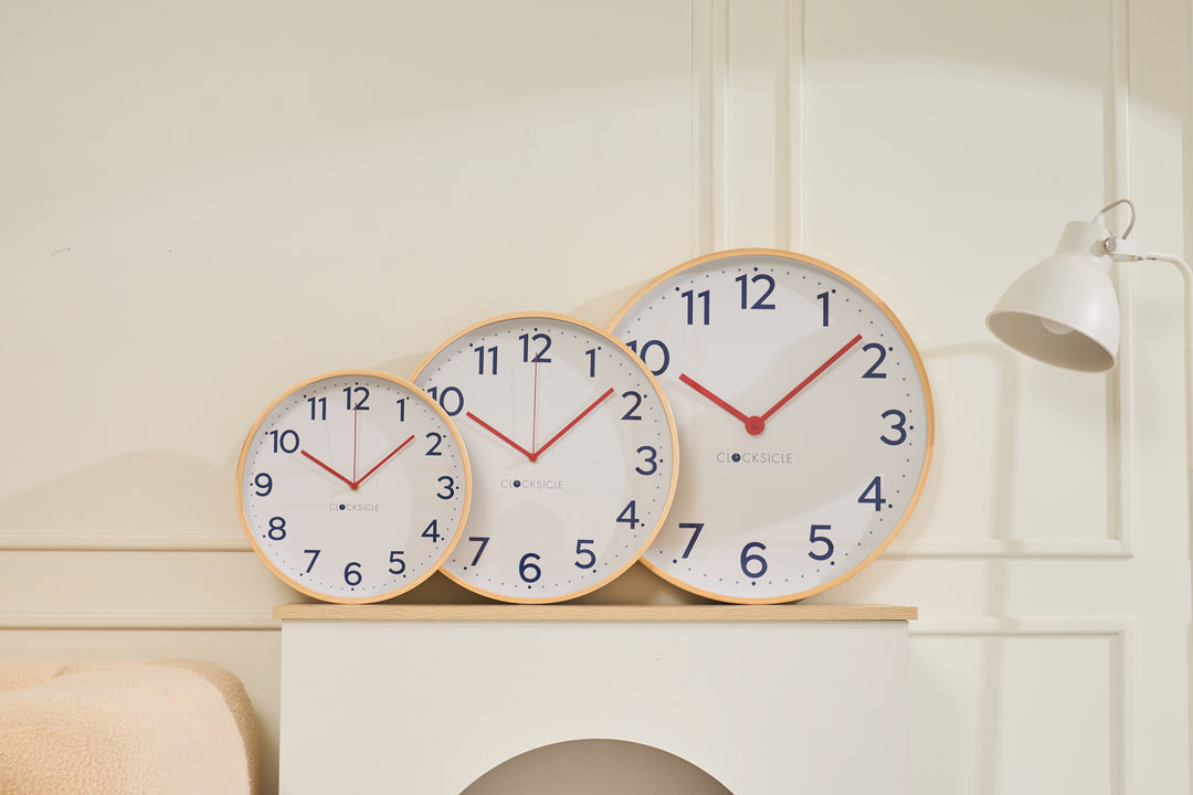 Clocksicle Silent Wood Wall Clock Navy 30cm 40cm 50cm Together