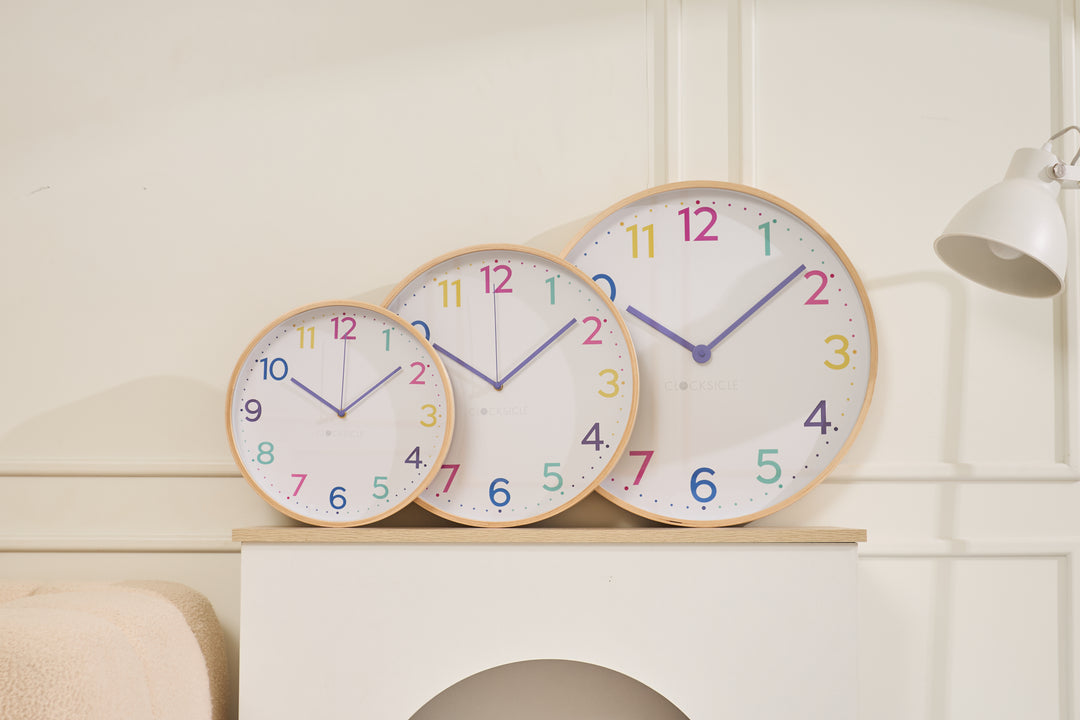 Clocksicle Silent Wood Wall Clock, Neon Rainbow, 31cm