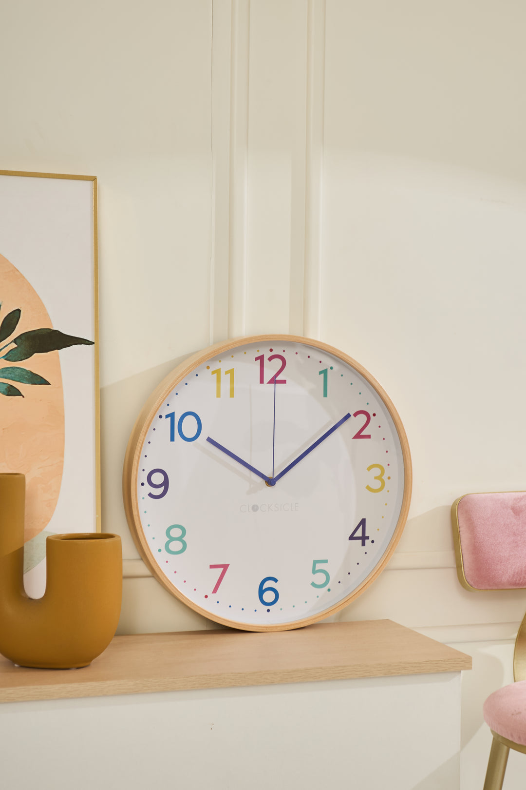 Clocksicle Silent Wood Wall Clock, Neon Rainbow, 40cm