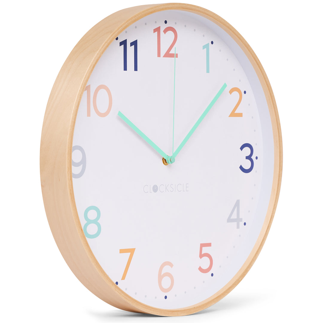 Clocksicle Silent Wood Wall Clock Rainbow 40cm CC-40-RAIN Angle2