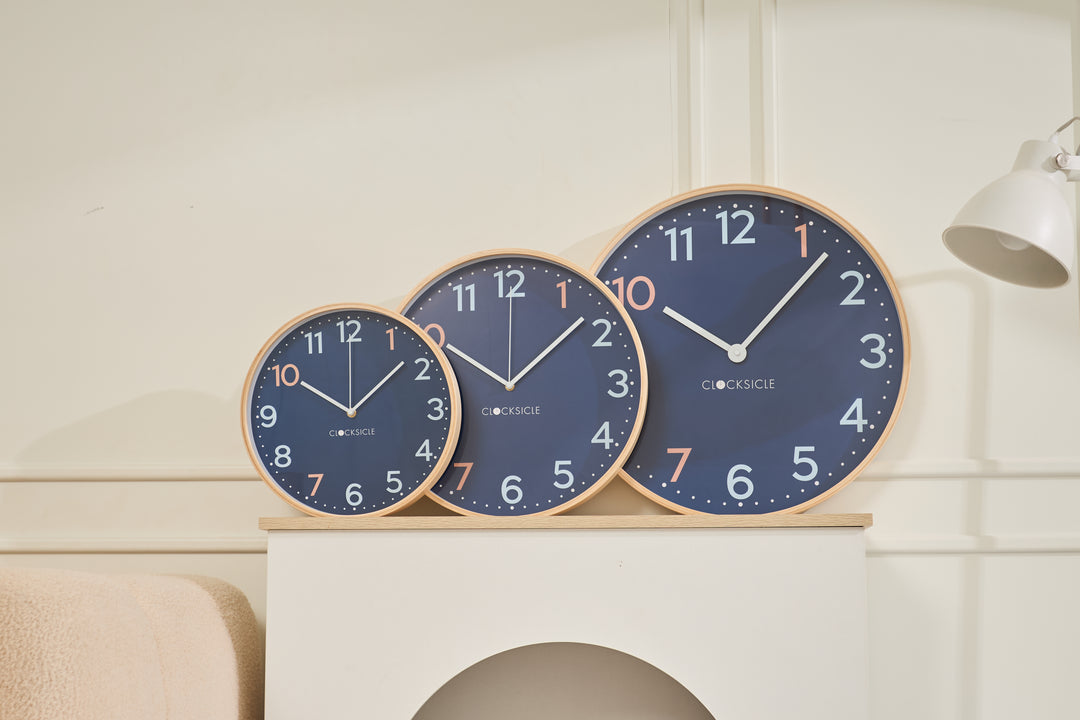 Clocksicle Silent Wood Wall Clock Sailor Blue 30cm 40cm 50cm Together