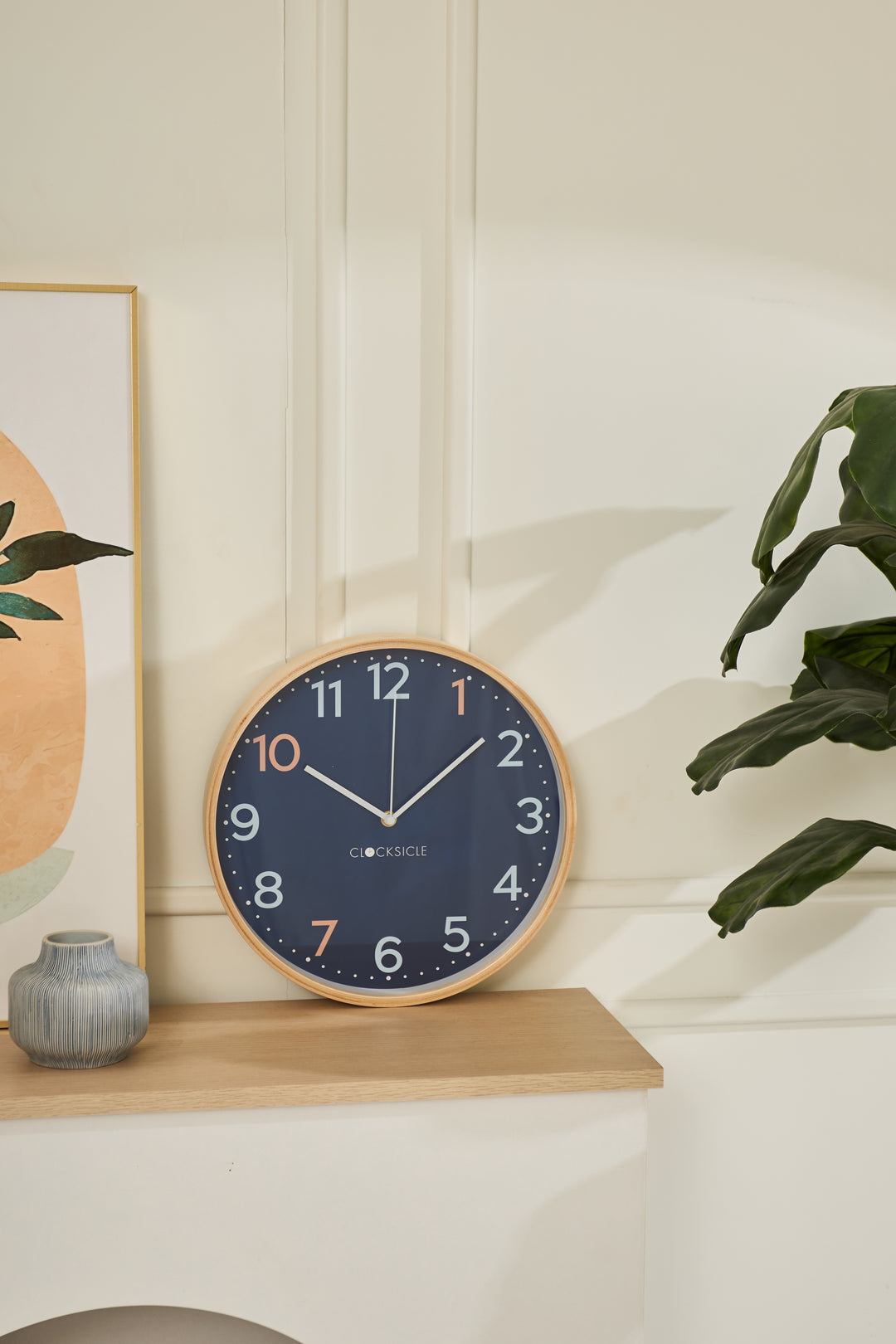 Clocksicle Silent Wood Wall Clock, Sailor Blue, 31cm