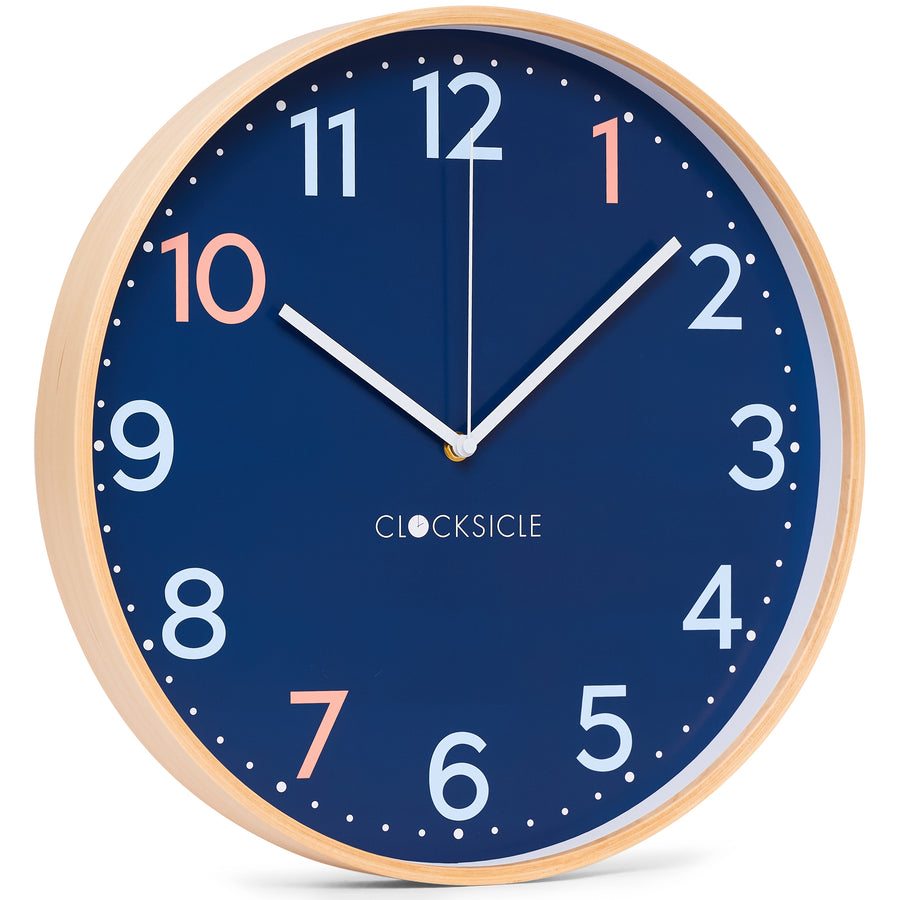 Clocksicle Silent Wood Wall Clock Sailor Blue 31cm CC-30-SAIL Angle1