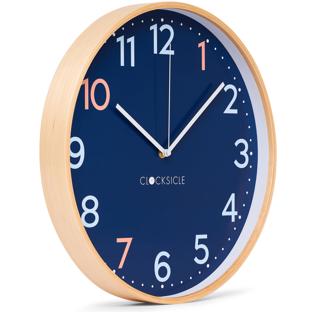 Clocksicle Silent Wood Wall Clock Sailor Blue 40cm CC-40-SAIL Angle2