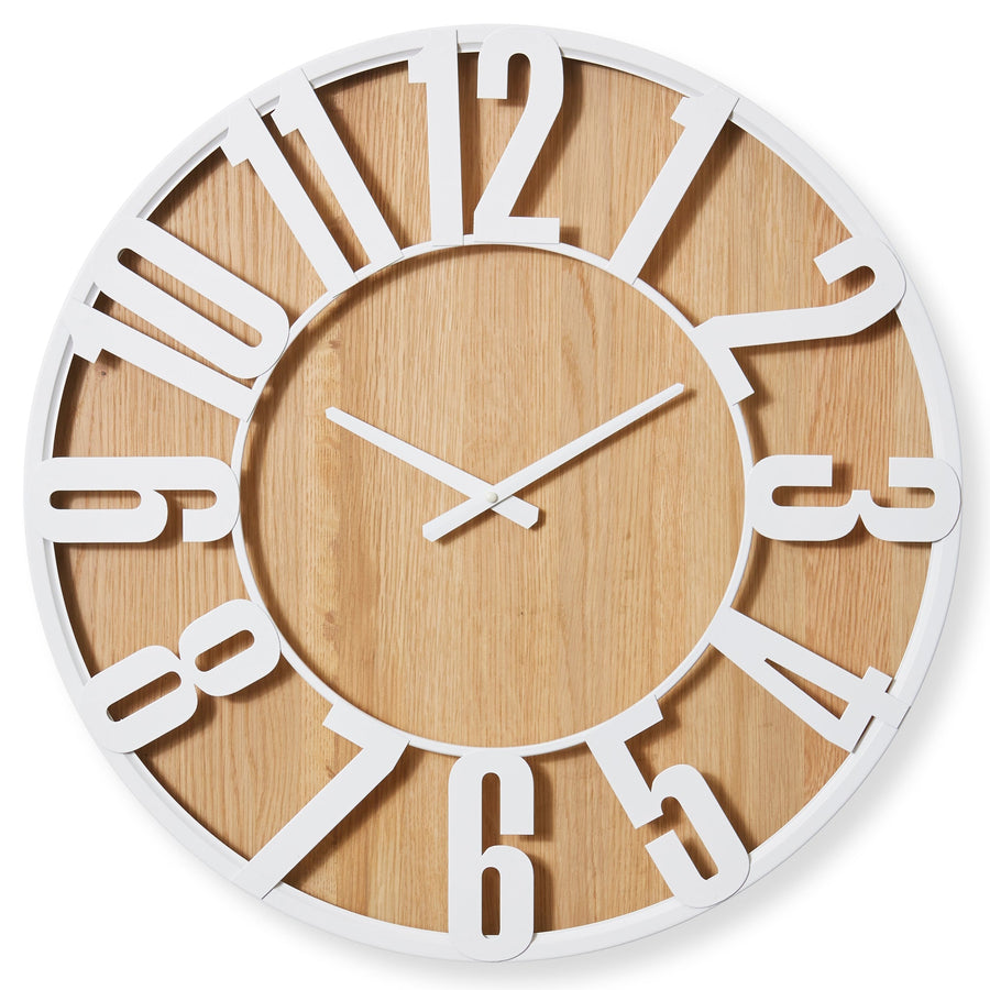 Elme Living Haddon Floating White Metal Numbers On Wood Wall Clock 60cm WL.147.NT 1