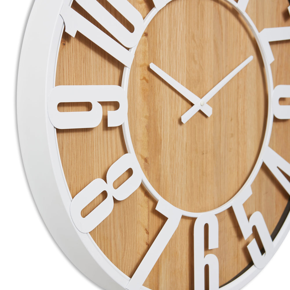 Elme Living Haddon Floating White Metal Numbers On Wood Wall Clock 60cm WL.147.NT 2