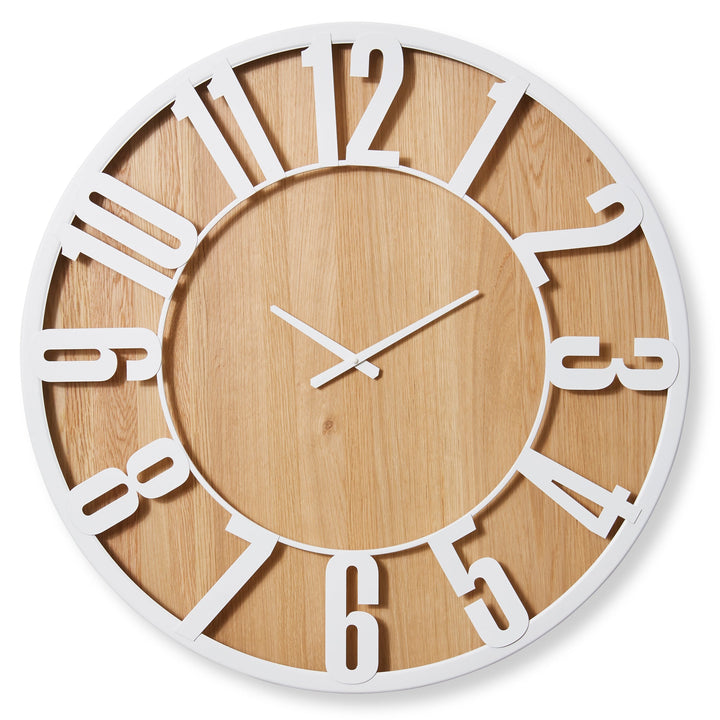 Elme Living Haddon Floating White Metal Numbers On Wood Wall Clock 80cm WL.158.NT 1