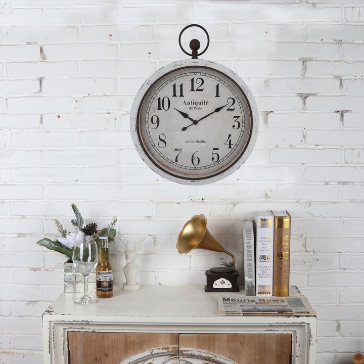 High ST. Distressed Antiquite White Wooden FOB Watch Wall Clock 76cm 56023CLK 5