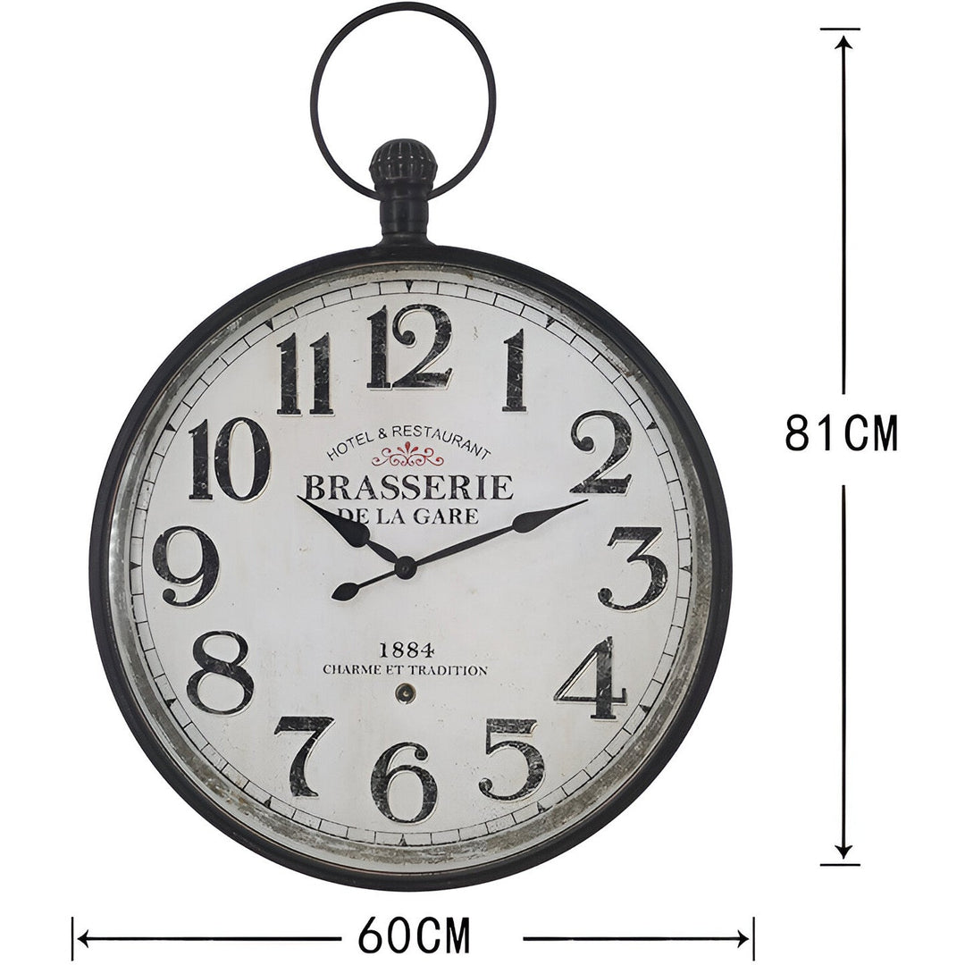 High ST. Distressed Brasserie Black FOB Watch Wall Clock 81cm 56022CLK 3