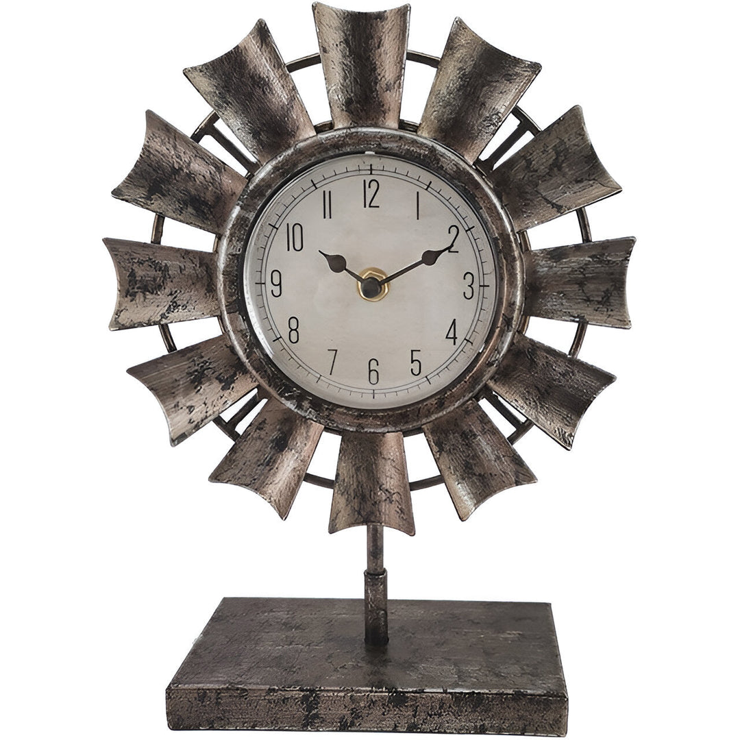 High ST. Rustic Iron Windmill Desk Clock 28cm 56024CLK 1