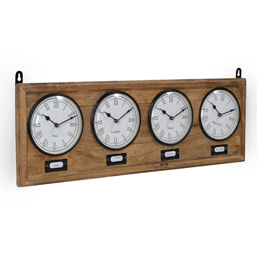 Industrial Timber World Wall Clock 76cm M7185 Angle