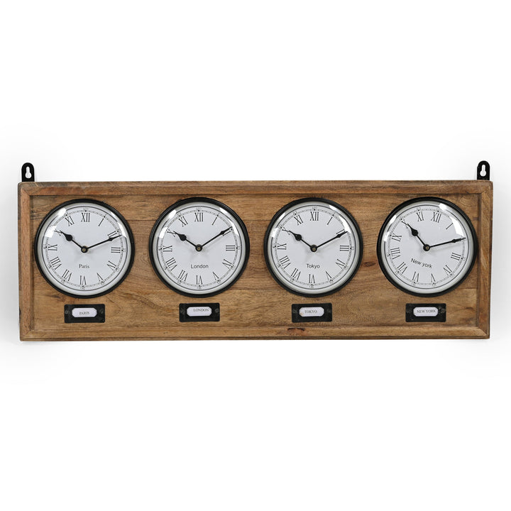 Industrial Timber World Wall Clock 76cm M7185 1