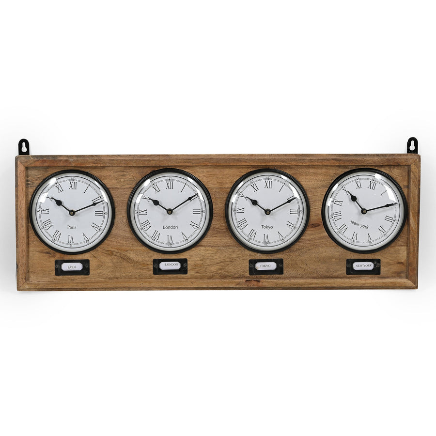 Industrial Timber World Wall Clock 76cm M7185 1