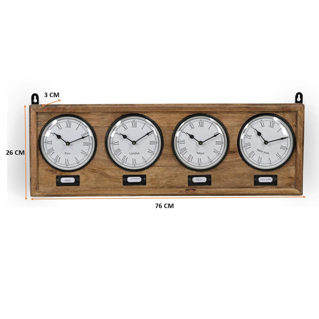 Industrial Timber World Wall Clock 76cm M7185 Size