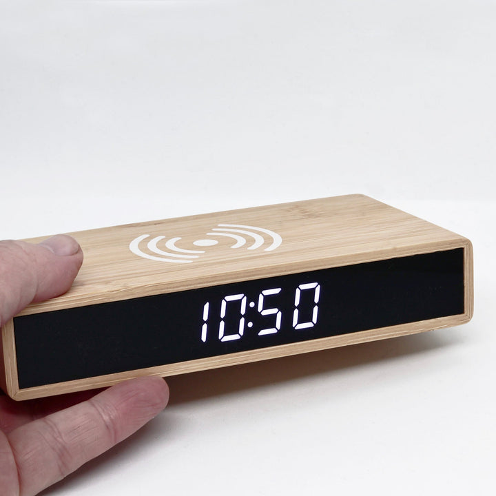 Jadco Bamboo LED Mains Powered Wireless Charging Alarm Clock 16cm EC-W037B 3