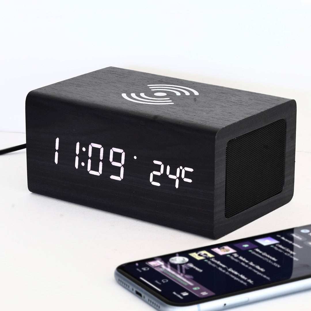 Jadco Mains Powered Wireless Charging Bluetooth Speaker Alarm Clock 15cm EC-W031 1