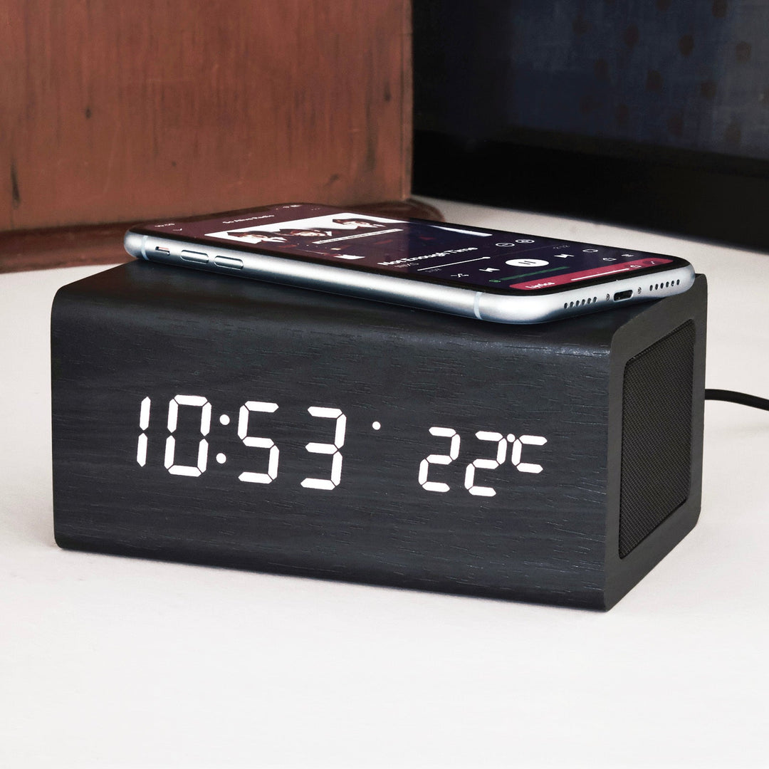 Jadco Mains Powered Wireless Charging Bluetooth Speaker Alarm Clock 15cm EC-W031 2