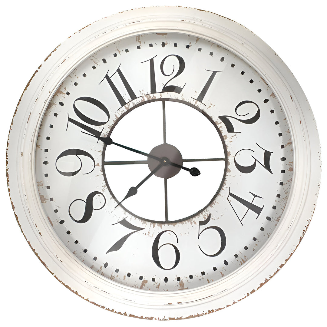 Koda Living Erin Large Distressed White Farmhouse Wood Wall Clock 80cm KC2285 1