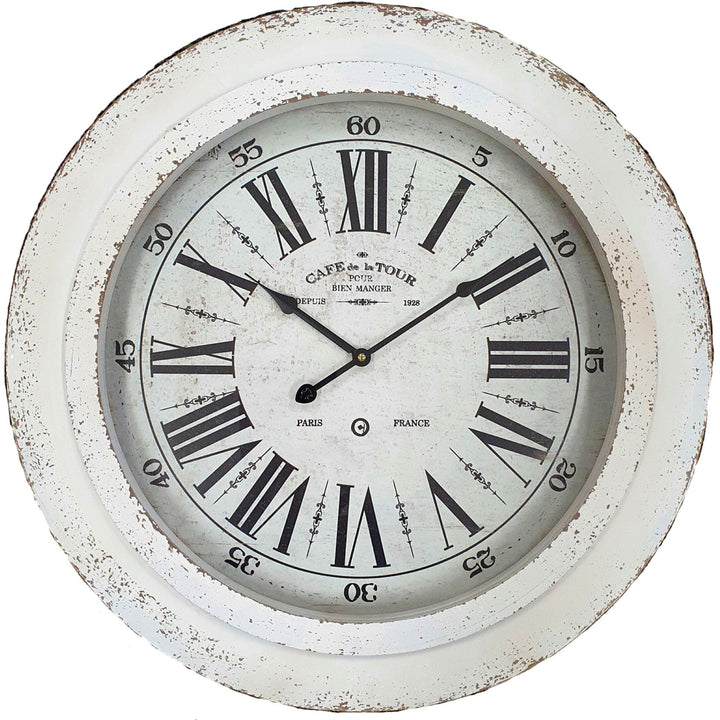 Koda Living Shabby Chic Cafe De La Tour Wall Clock Distressed White 60cm KC2286 1