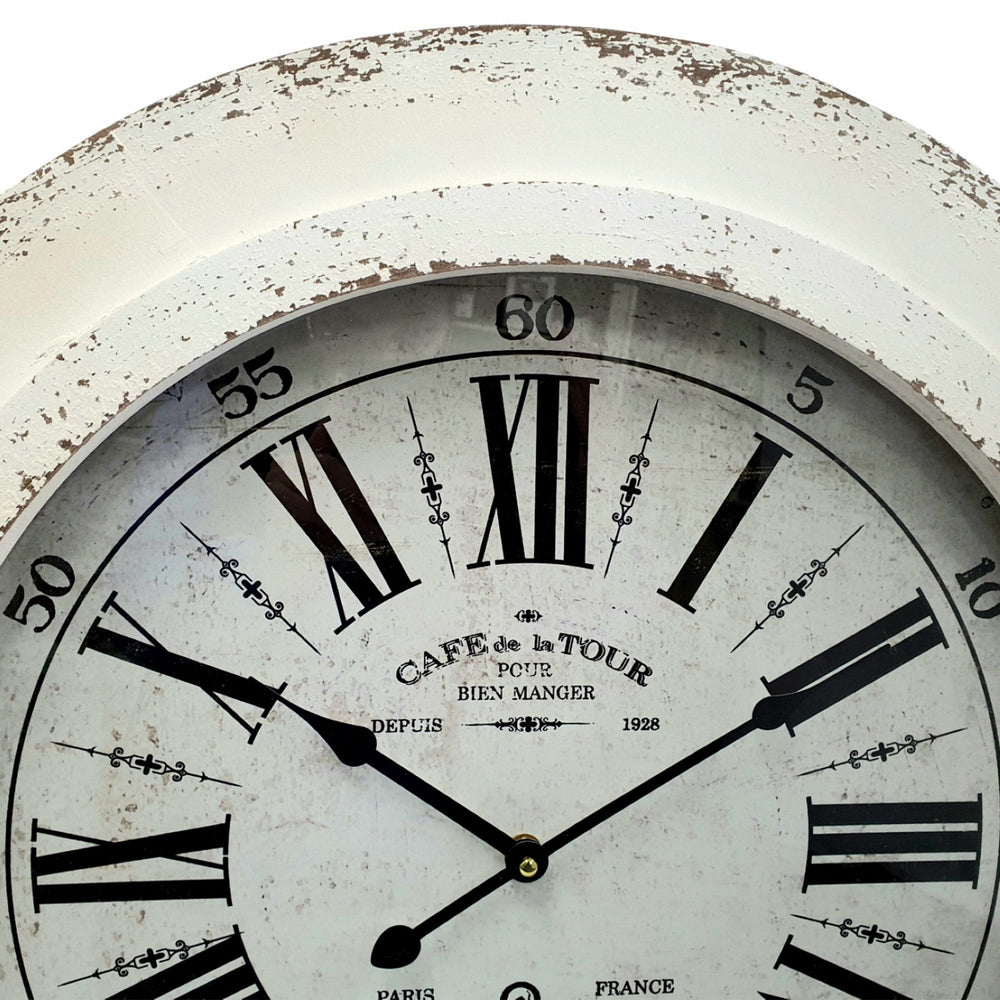 Koda Living Shabby Chic Cafe De La Tour Wall Clock Distressed White 60cm KC2286 2