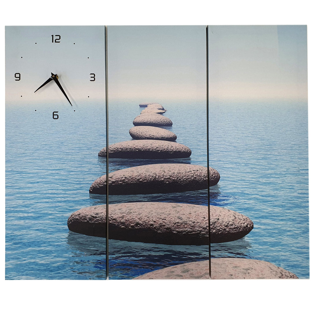 Koda Living Three Piece Pebble Beach Canvas Wall Clock 72cm KD7017 1