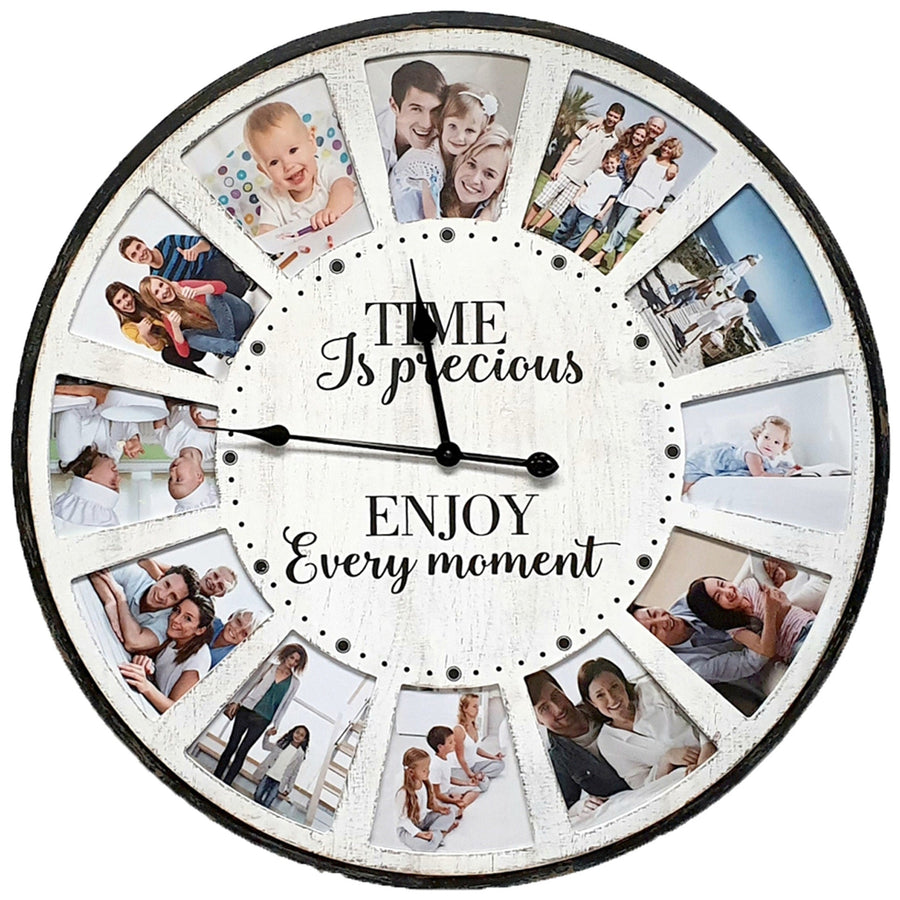 Koda Living Time is Precious Distressed Wood Photo Frame Wall Clock 80cm KC5161 1