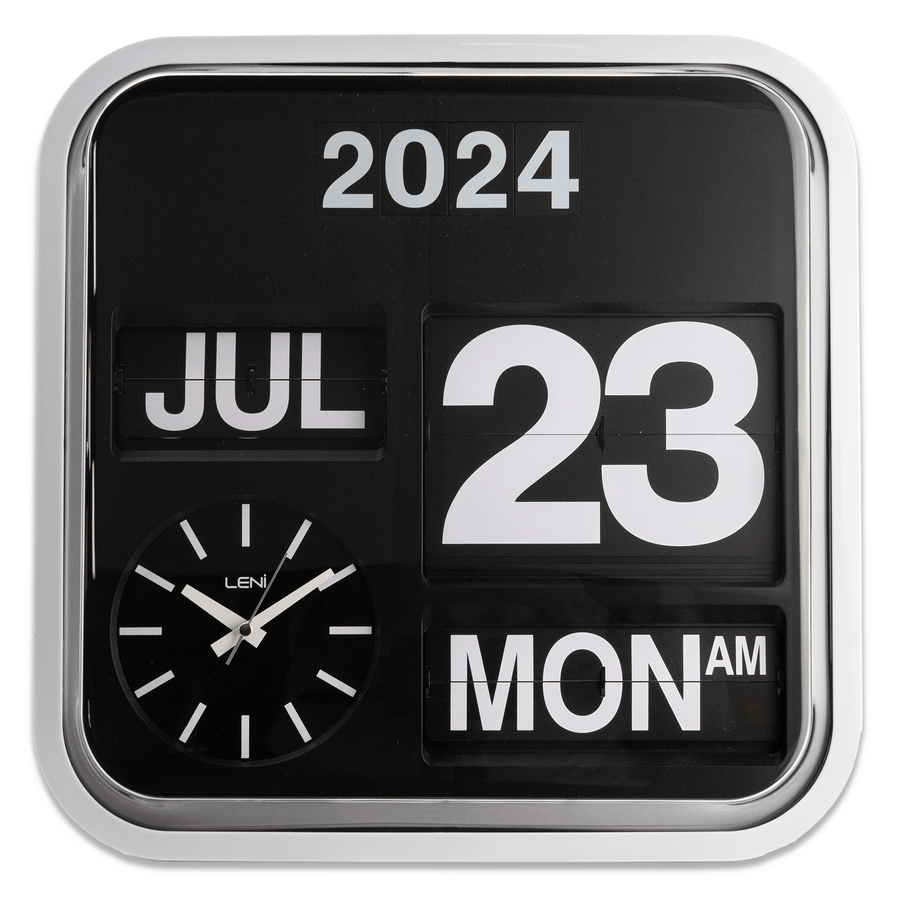 Leni Analogue with Flip Bankers Calendar Wall Clock Black 43cm 140630 1