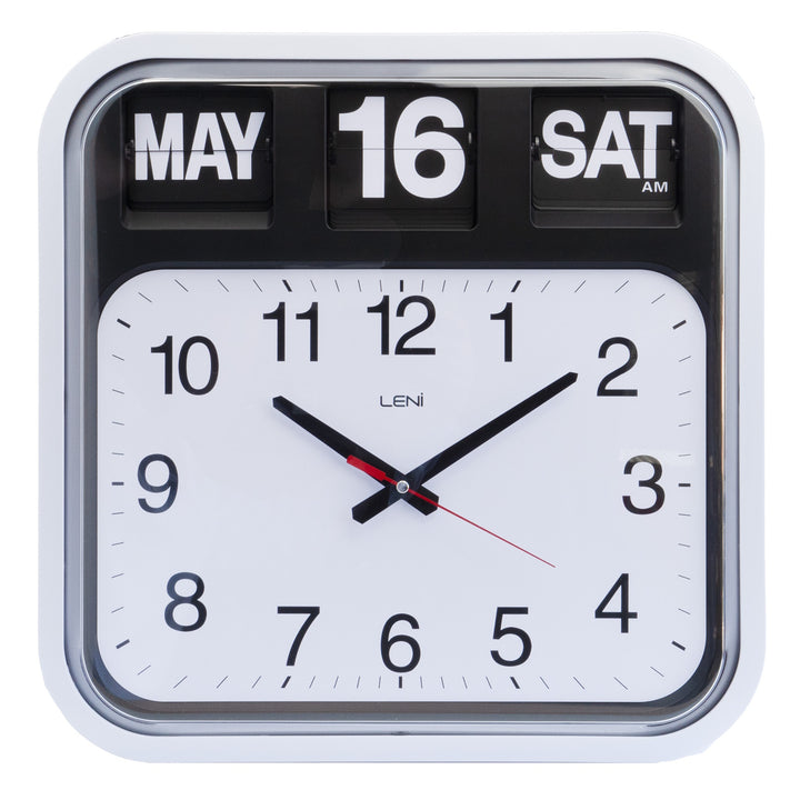 Leni Analogue with Flip Bankers Calendar Wall Clock White 43cm 140620 1