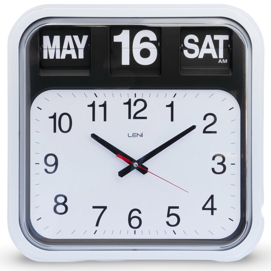 Leni Analogue with Flip Bankers Calendar Wall Clock White 43cm 140620 1