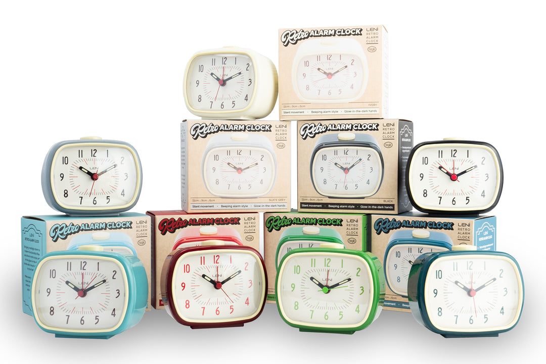 Leni Retro Square Alarm Clock All Colours 11cm 62020