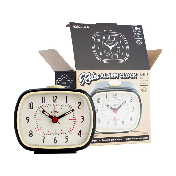 Leni Retro Square Alarm Clock Black 11cm 62020BLA 5