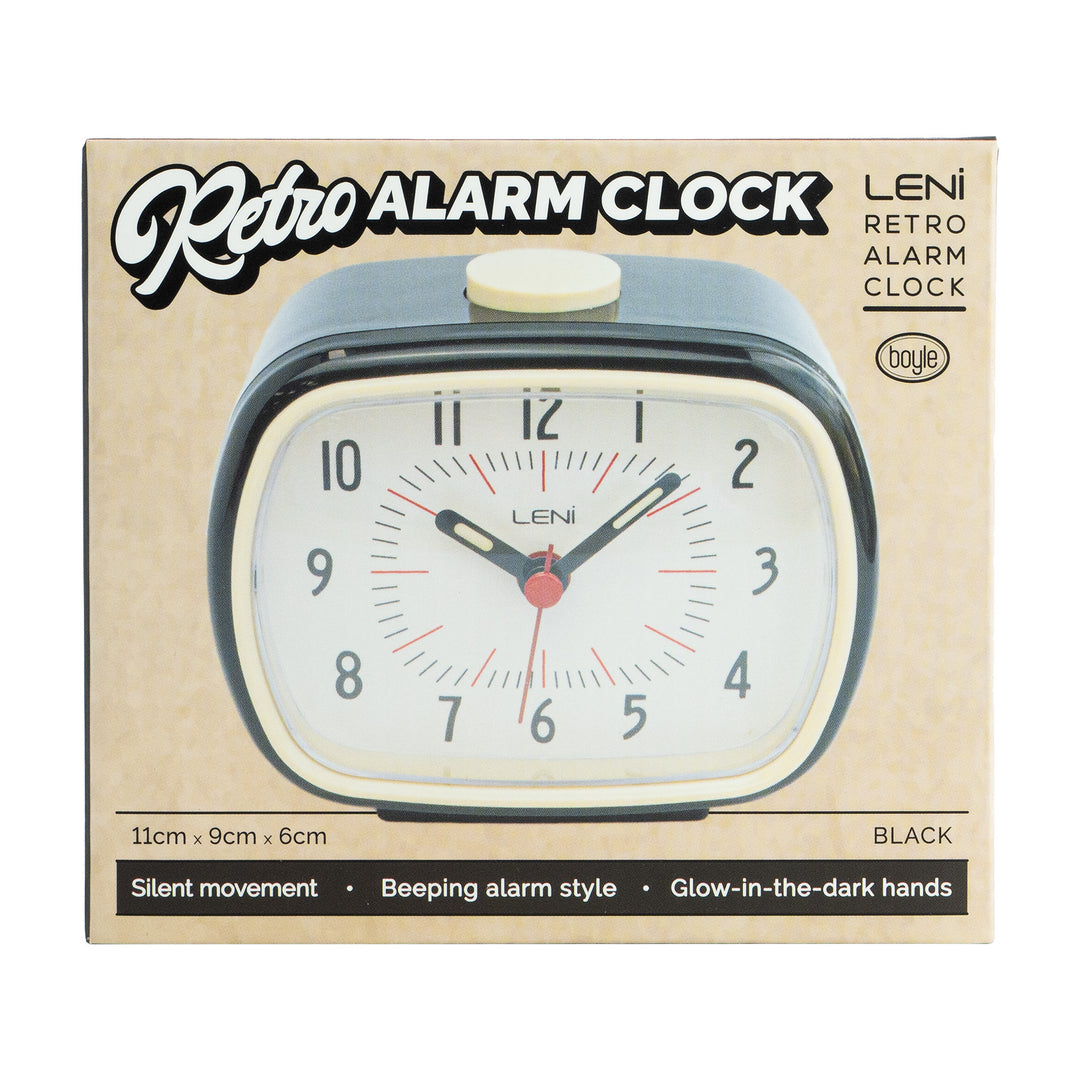 Leni Retro Square Alarm Clock Black 11cm 62020BLA 6