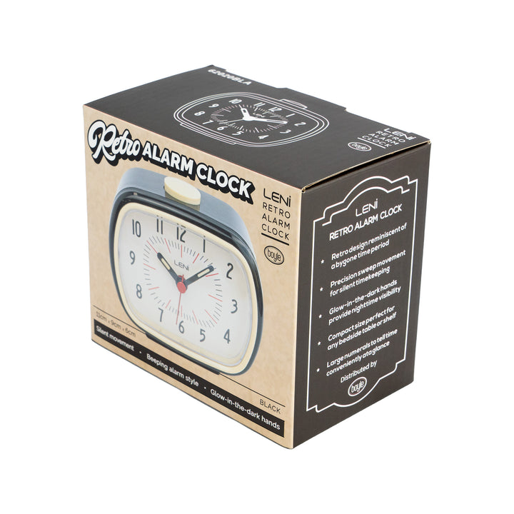 Leni Retro Square Alarm Clock Black 11cm 62020BLA 8