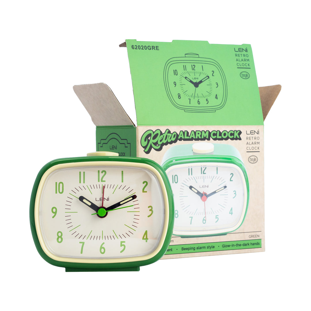 Leni Retro Square Alarm Clock Green 11cm 62020GRE 5