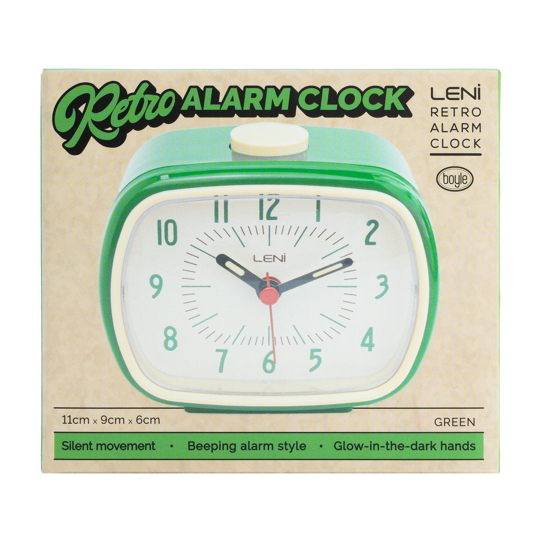 Leni Retro Square Alarm Clock Green 11cm 62020GRE 6