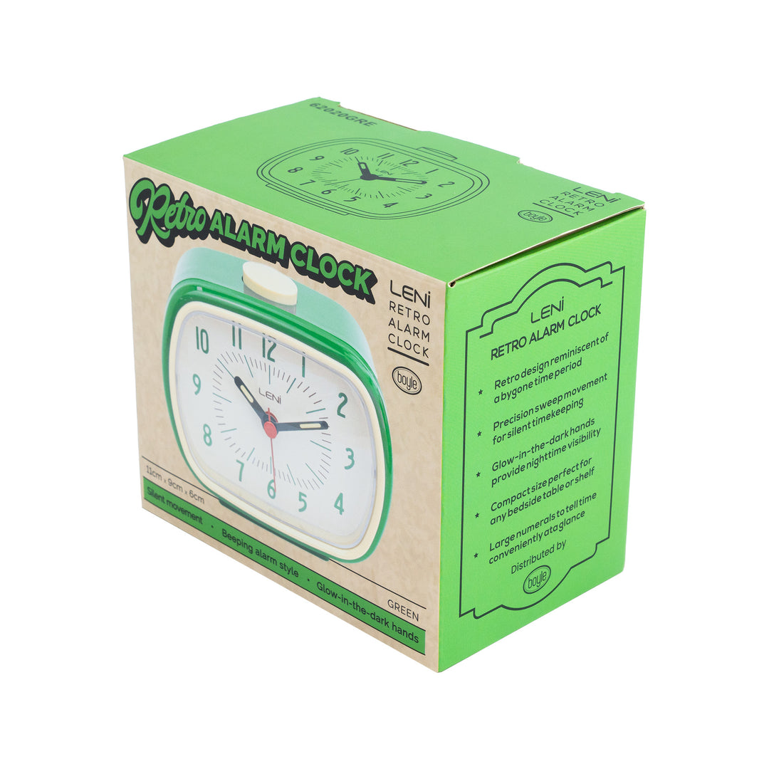 Leni Retro Square Alarm Clock Green 11cm 62020GRE 8