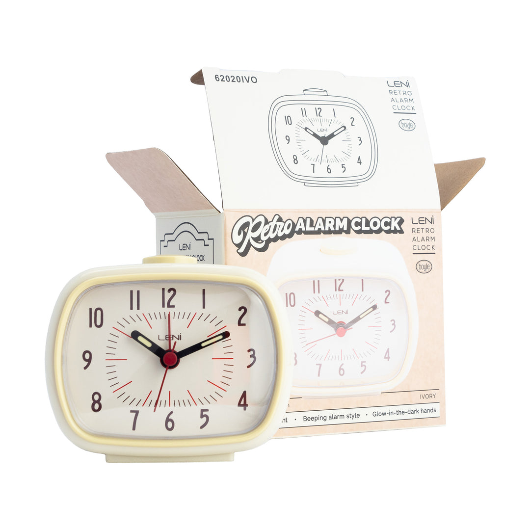 Leni Retro Square Alarm Clock Ivory 11cm 62020IVO 5