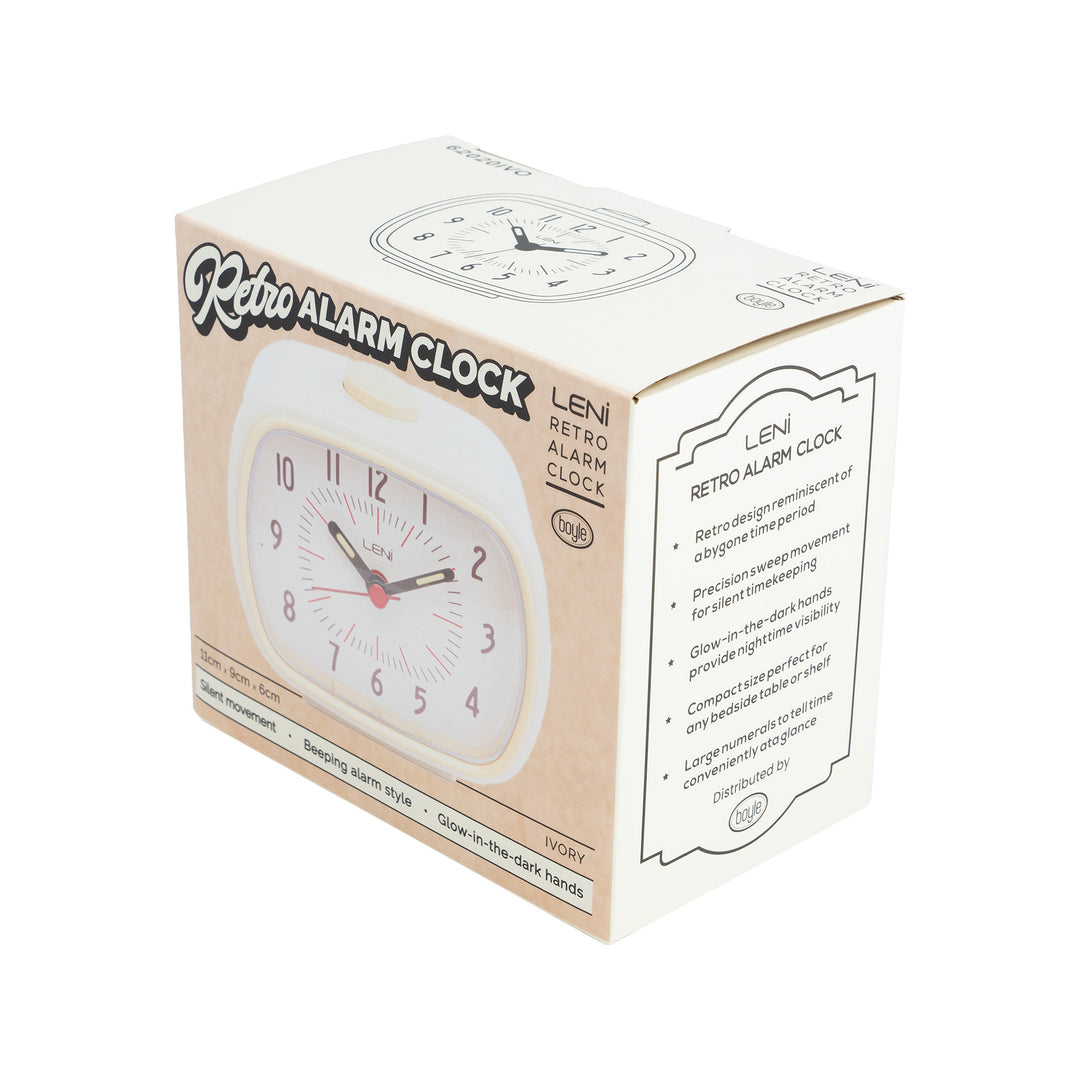 Leni Retro Square Alarm Clock Ivory 11cm 62020IVO 8