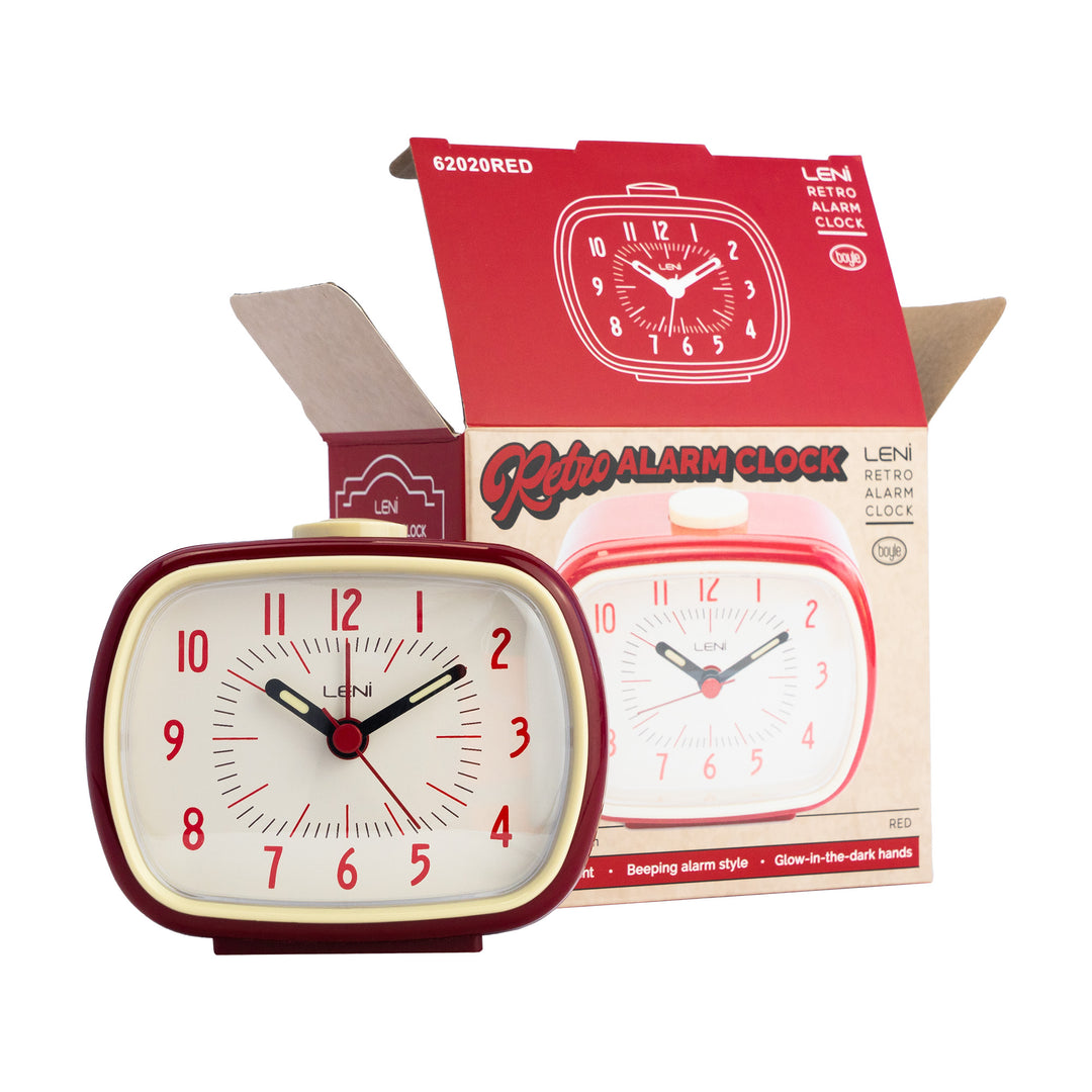 Leni Retro Square Alarm Clock Red 11cm 62020RED 5