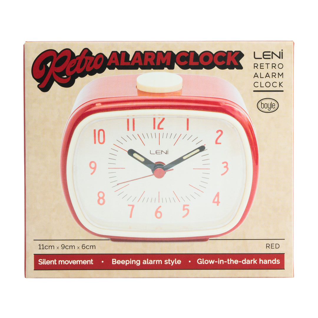 Leni Retro Square Alarm Clock Red 11cm 62020RED 6