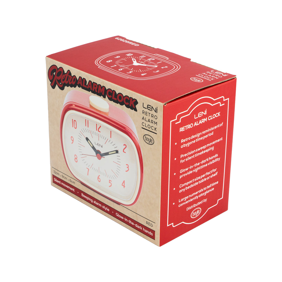 Leni Retro Square Alarm Clock Red 11cm 62020RED 8