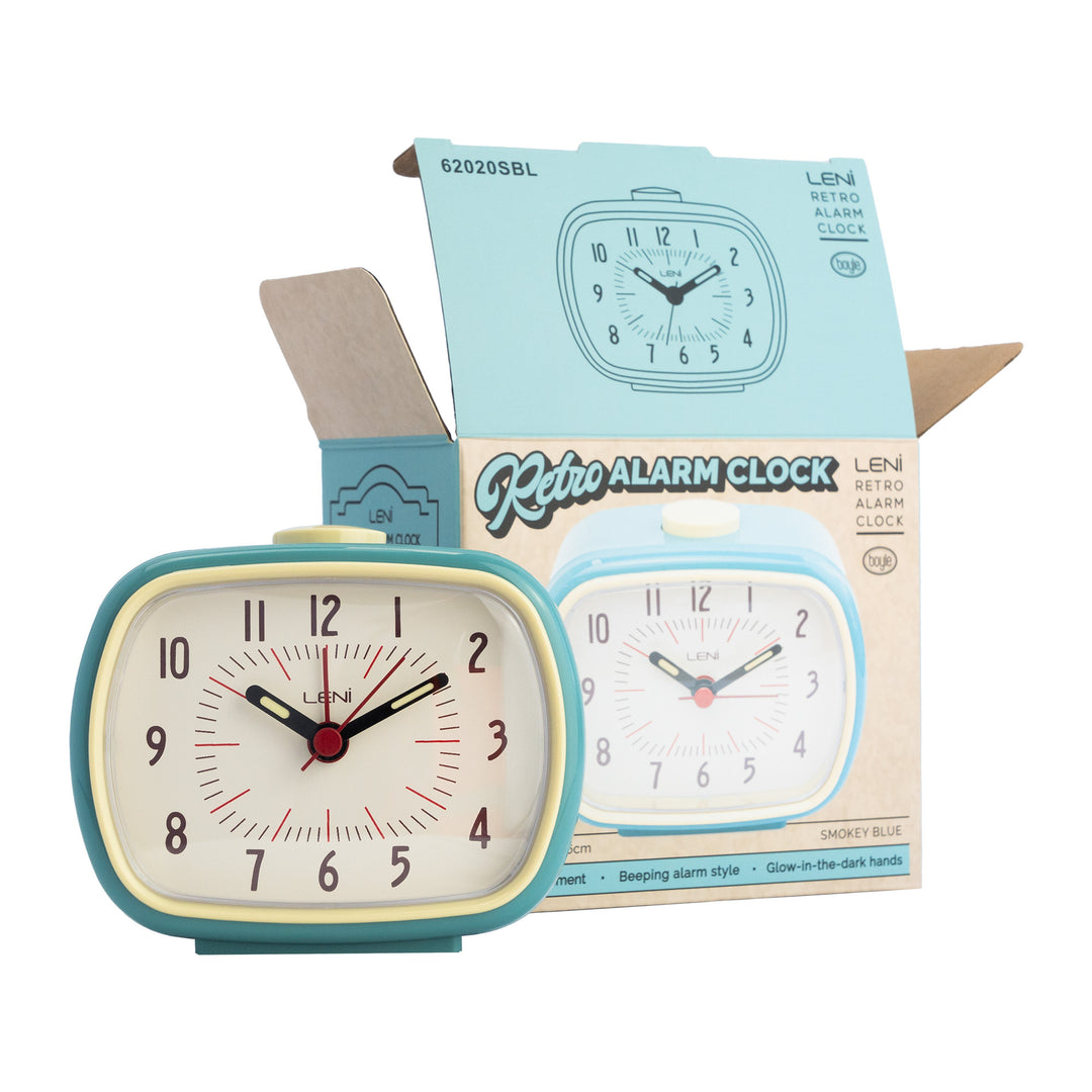 Leni Retro Square Alarm Clock Smokey Blue 11cm 62020SBL 5