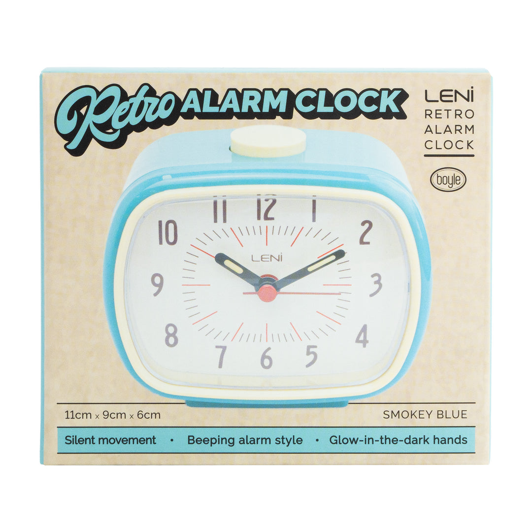 Leni Retro Square Alarm Clock Smokey Blue 11cm 62020SBL 6