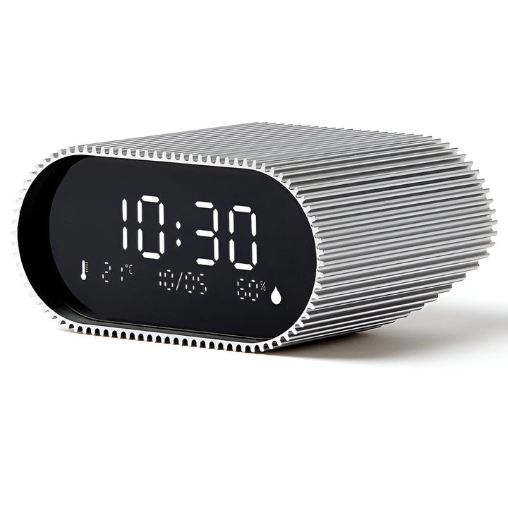 Lexon Ray Temperature Humidity Black LCD Alarm Clock Alu Polish 9cm LD-LR155RA3 2