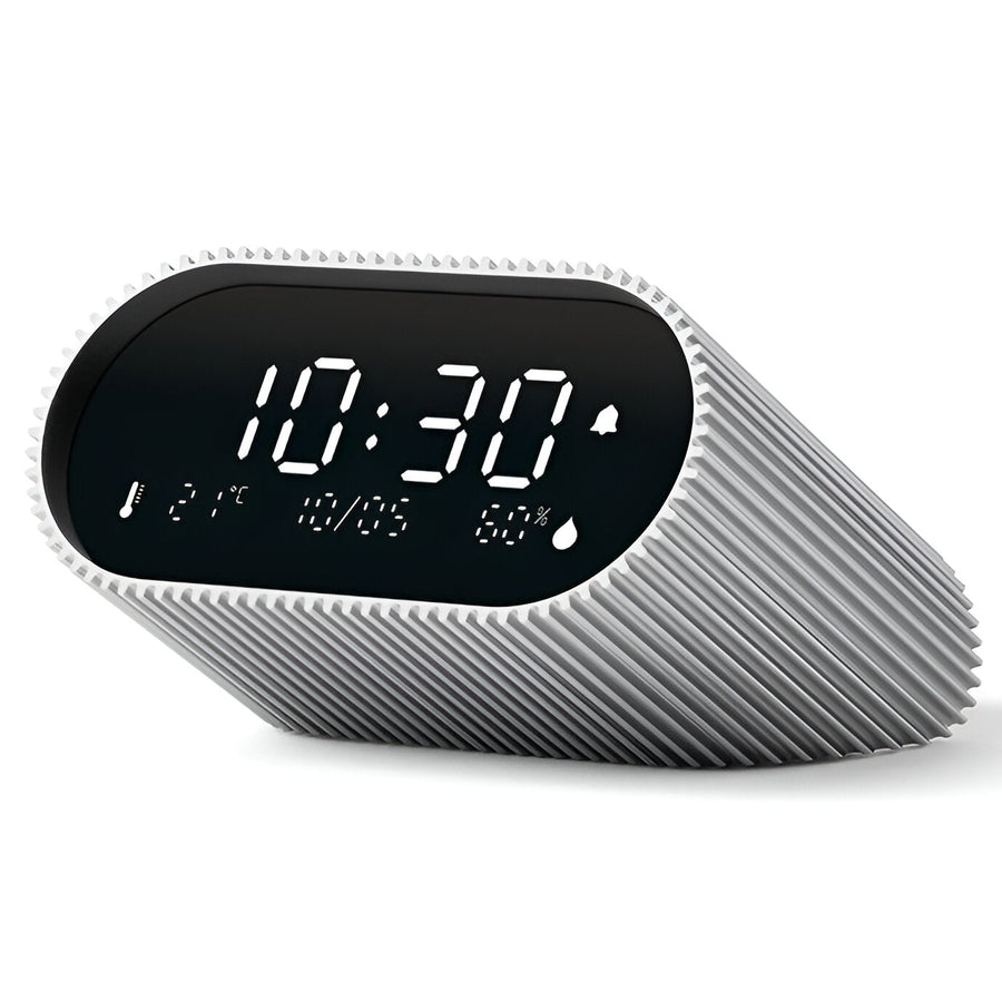 Lexon Ray Temperature Humidity Black LCD Alarm Clock Alu Polish 9cm LD-LR155RA3 3