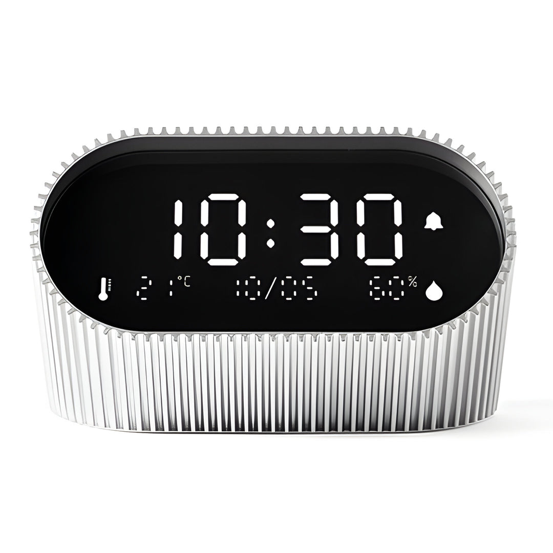 Lexon Ray Temperature Humidity Black LCD Alarm Clock Alu Polish 9cm LD-LR155RA3 6