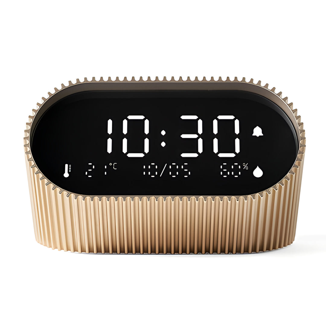 Lexon Ray Temperature Humidity Black LCD Alarm Clock Gold 9cm LD-LR155VG3 6