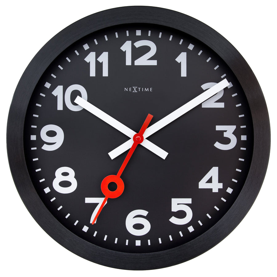 NeXtime Station All Black Aluminium Wall Clock 35cm 573544ARZW 1