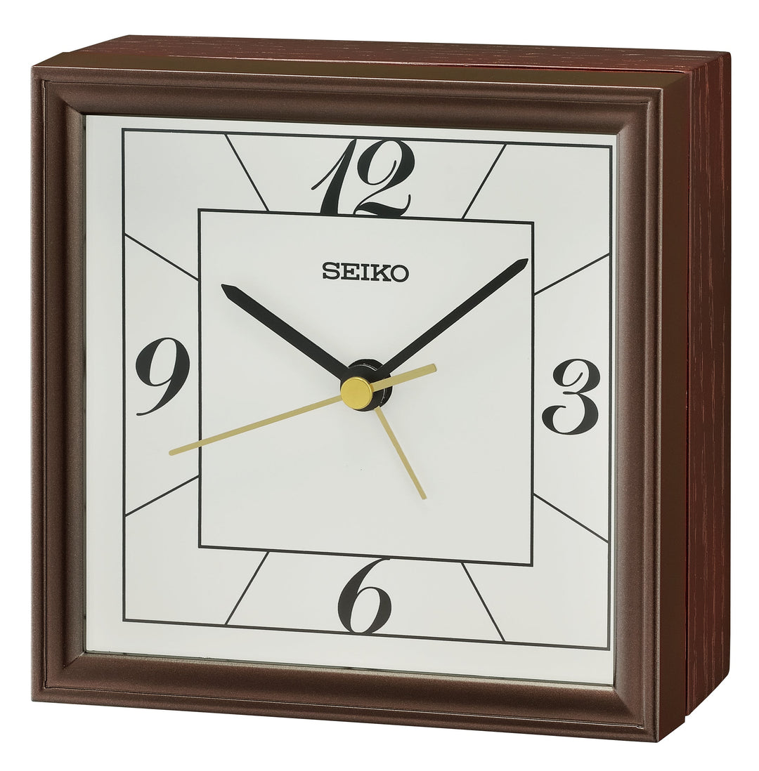 Seiko Harmon Square Wooden Alarm Clock Brown 11cm QXE064-B 1